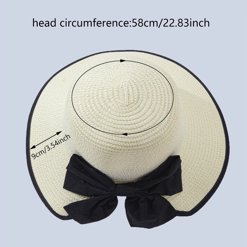 Women's Casual Vacation Beach Color Block Bowknot Big Eaves Straw Hat