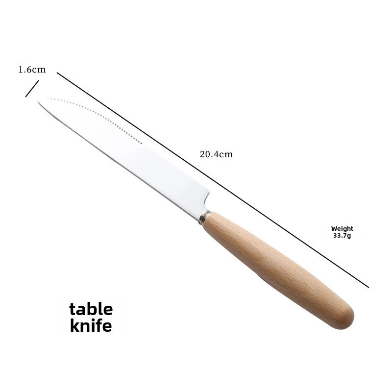 Stainless Steel Knife And Fork Spoon With Wooden Handle Western Steak Knife Solid Wood Stainless Steel Tableware Soup Spoon Fruit Dessert Fork