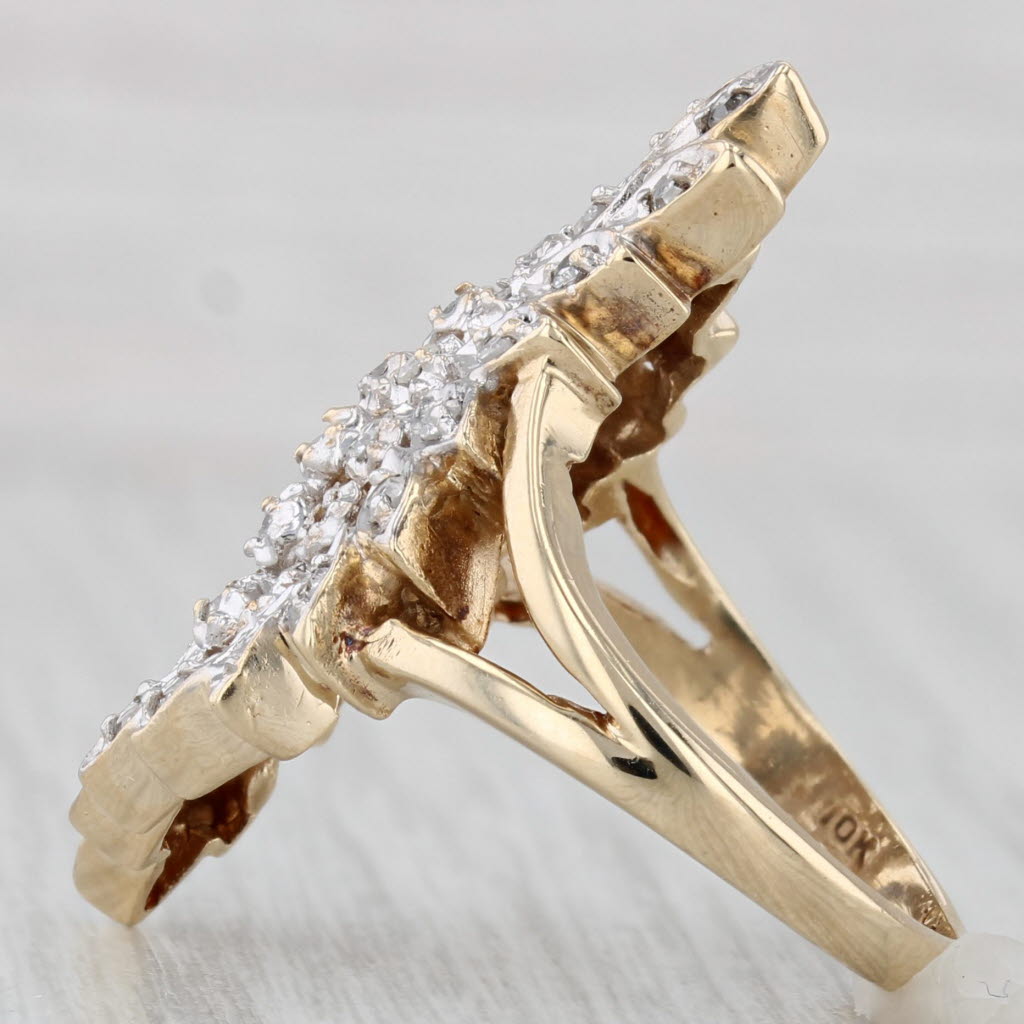 Floral Diamond Cluster Cocktail Ring 10k White Yellow Gold Size 6.75
