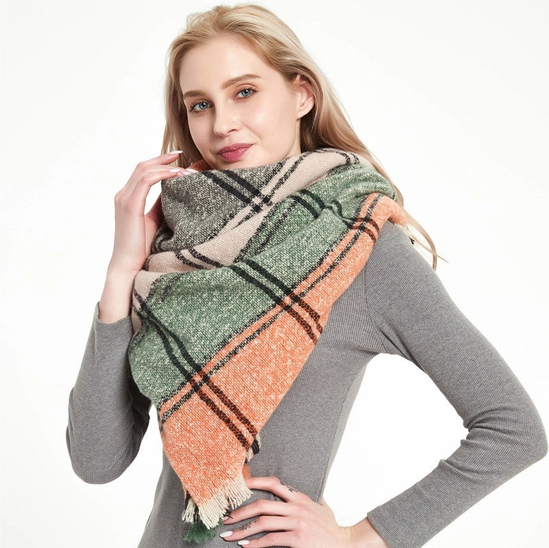 Hot New Autumn And Winter Square Scarf Split Women's Shawl Bristle Triangular Binder Plaid Scarf
