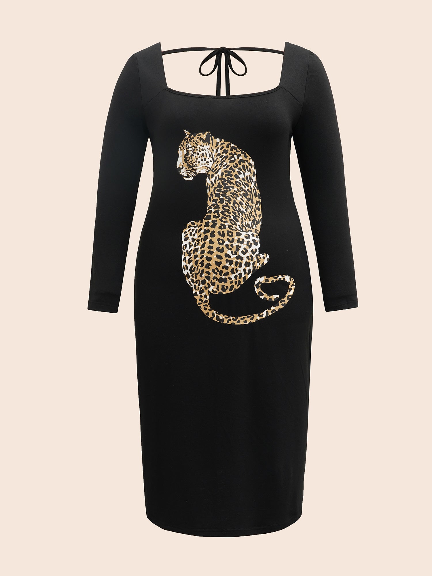 Leopard Print Square Neck Tie Knot Dress