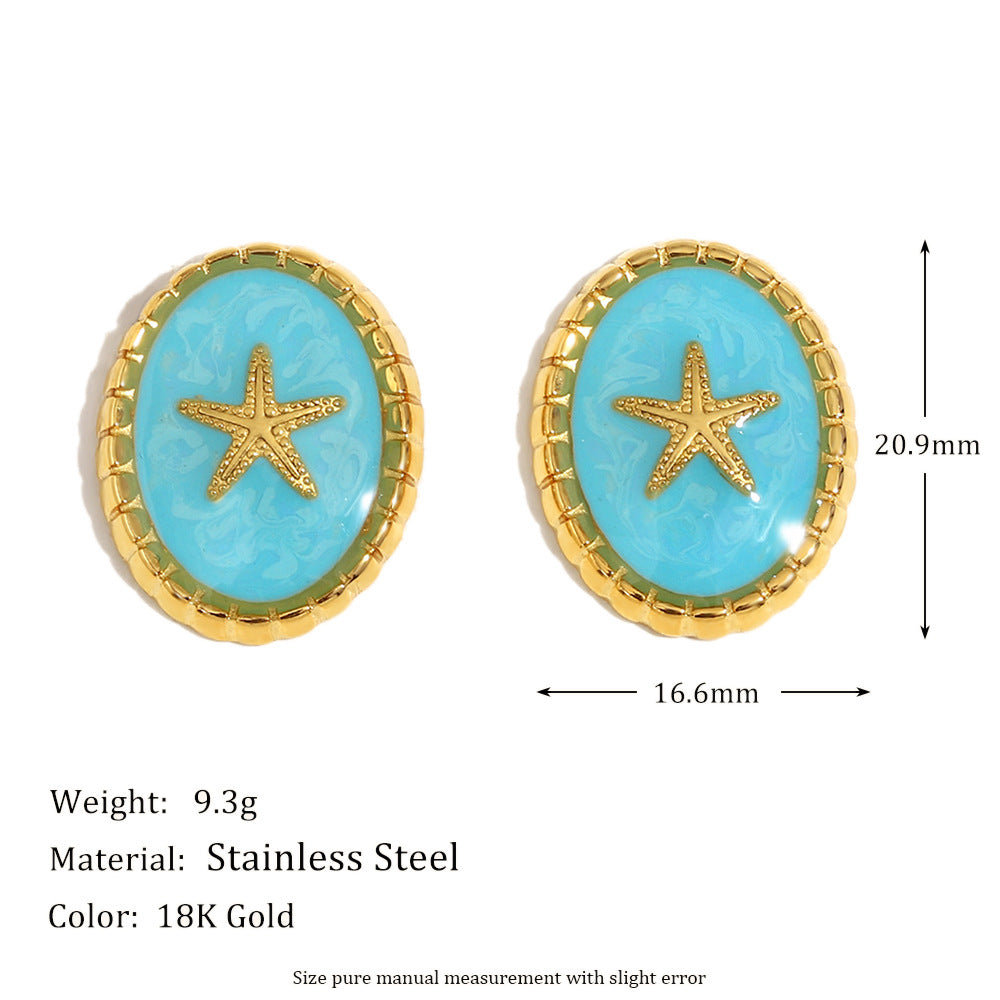 Personalized Fashion Stainless Steel 18K Gold Plated Oil Drop Shell Pearl Flower Five-Pointed Star Earrings
