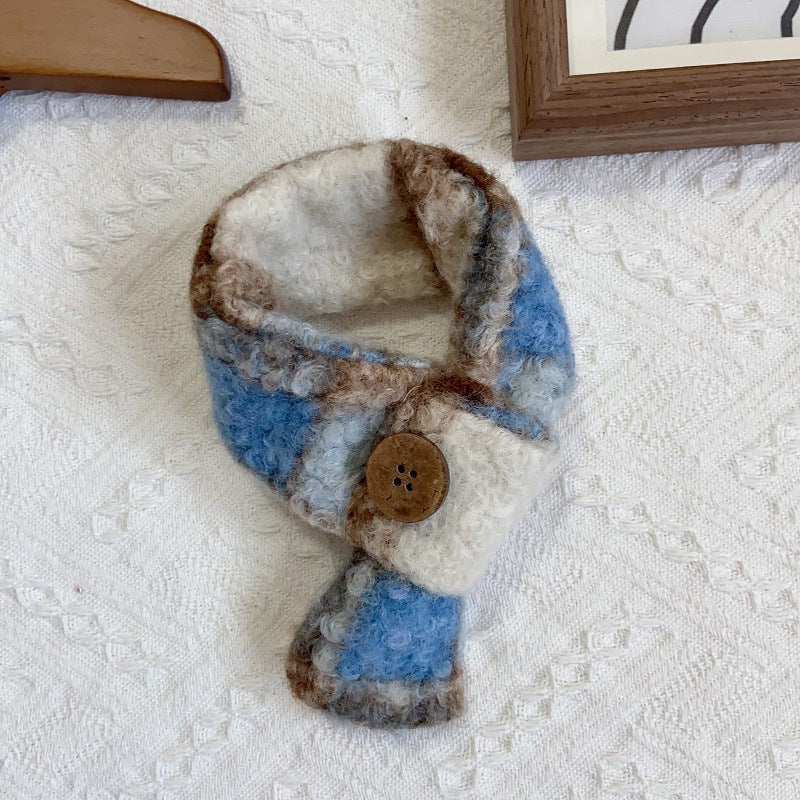 Plaid Pattern Buttoned Fleece Dog Cat Scarf
