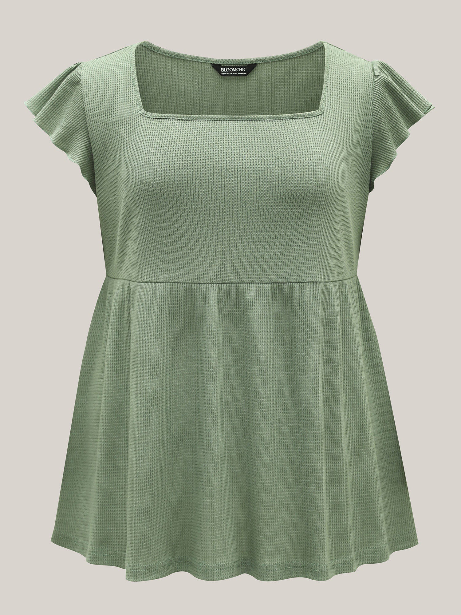 Waffle Flutter Sleeve Stretchy Plain Top