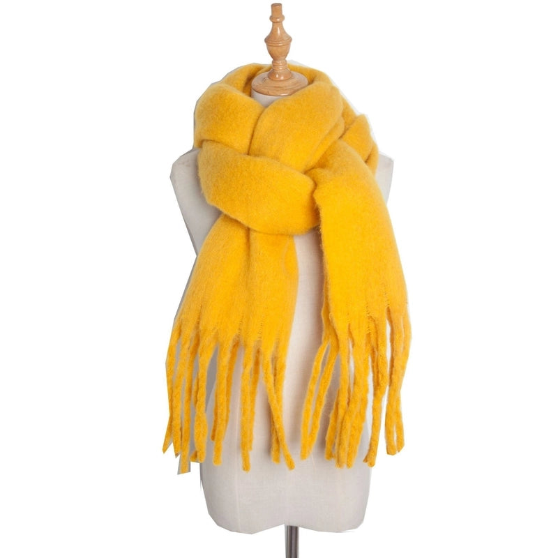 Autumn And Winter New Women's Shawl Long Tassel Thick Grass Green Thick Solid Color Scarf Multi-color Optional