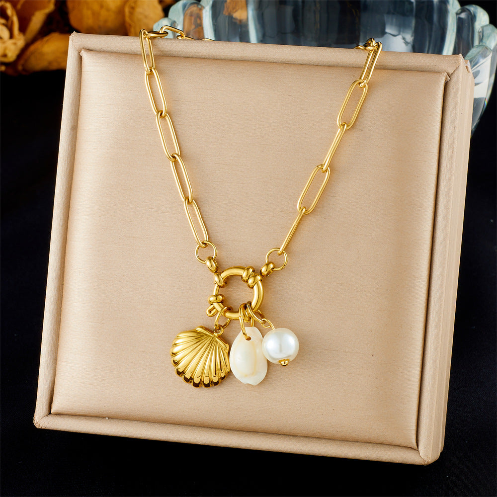 Fashion Ocean Series Accessories Pendant Gold-Plated Stainless Steel Starfish Shell Multi-Element Oil Drop Butterfly Necklace