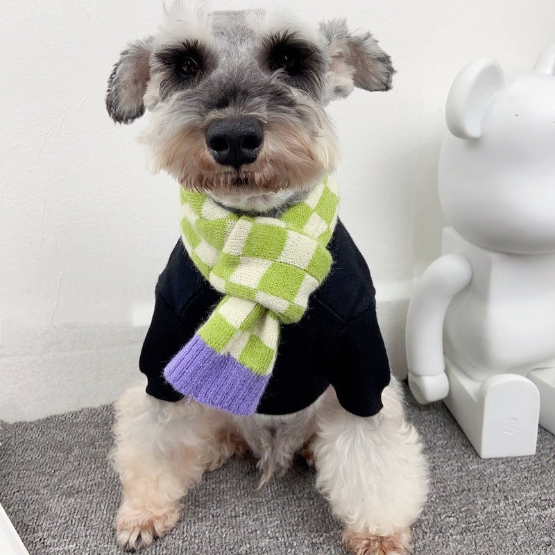Chequer Contrast Color Knitted Dog Cat Scarf