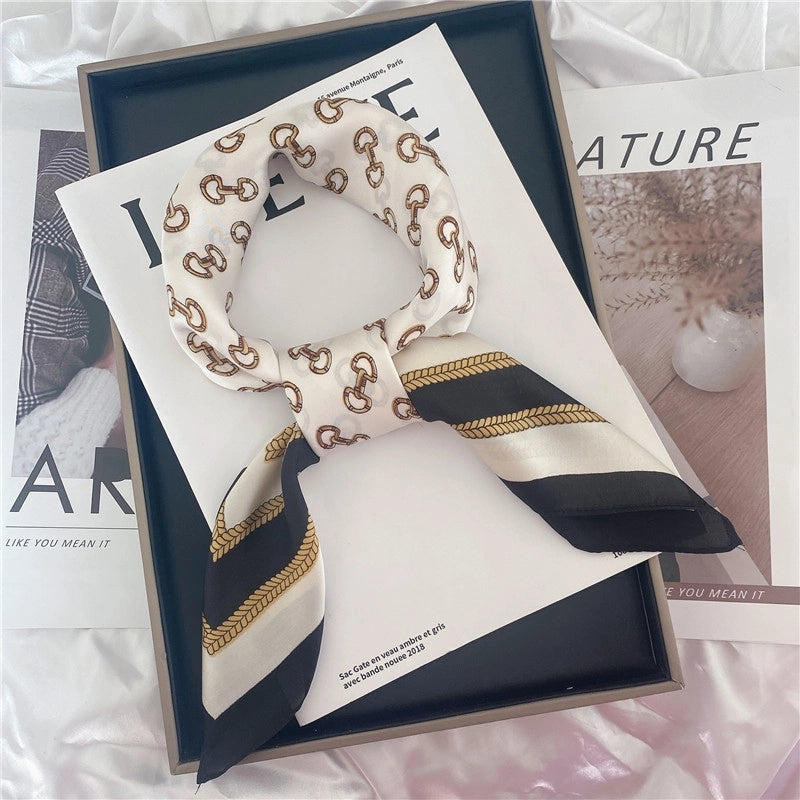 Women's Elegant Letter Flower Satin Silk Scarf