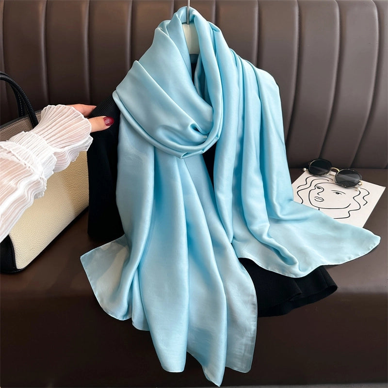 Spring And Summer Solid Color Simple Long Silk Scarf Scarf Women's Beach Scarf Middle East Scarf  Satin Imitation Silk Scarf