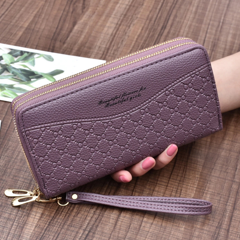 Fashion Letter Lingge Embossing Square Zipper Clutch Bag Long Wallet