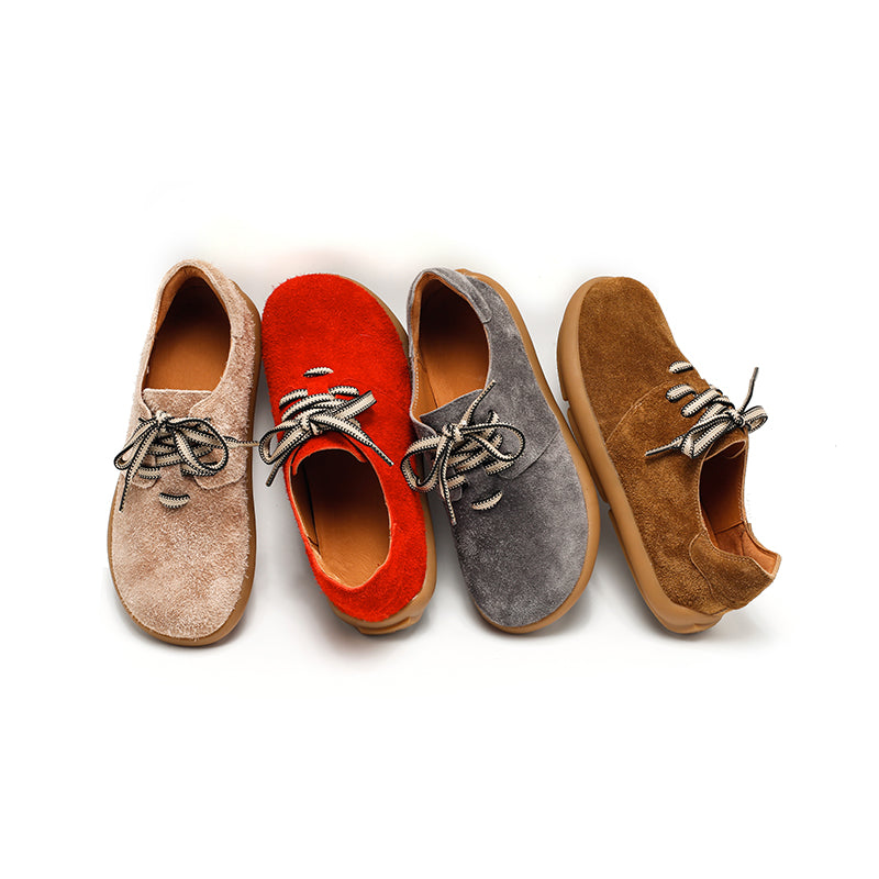 Suede Leather Comfortable Lace-Up Oxford Shoes for Women in Pink/Red/Khaki/Grey