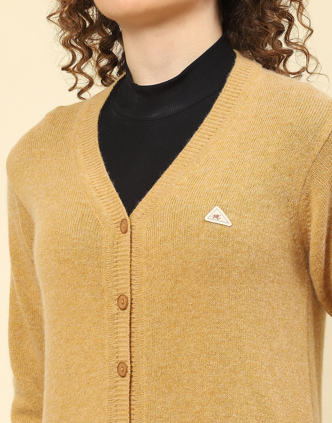 Women Brown Solid V Neck Full Sleeve Cardigan