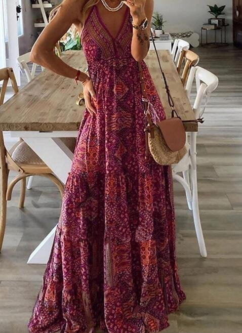 Vestido de camisola con estampado vintage casual