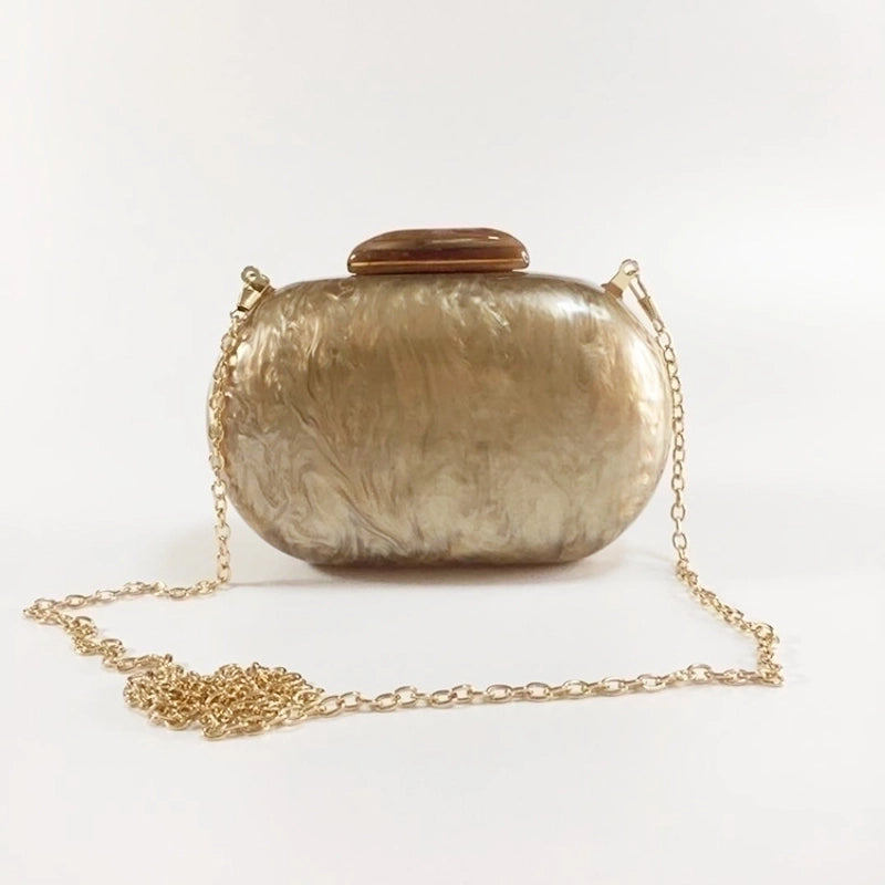 Coffee Red White Arylic Solid Color Oval Evening Bags