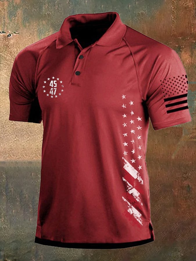 Men's Vintage American Flag 45-47 Color Block Polo Shirt