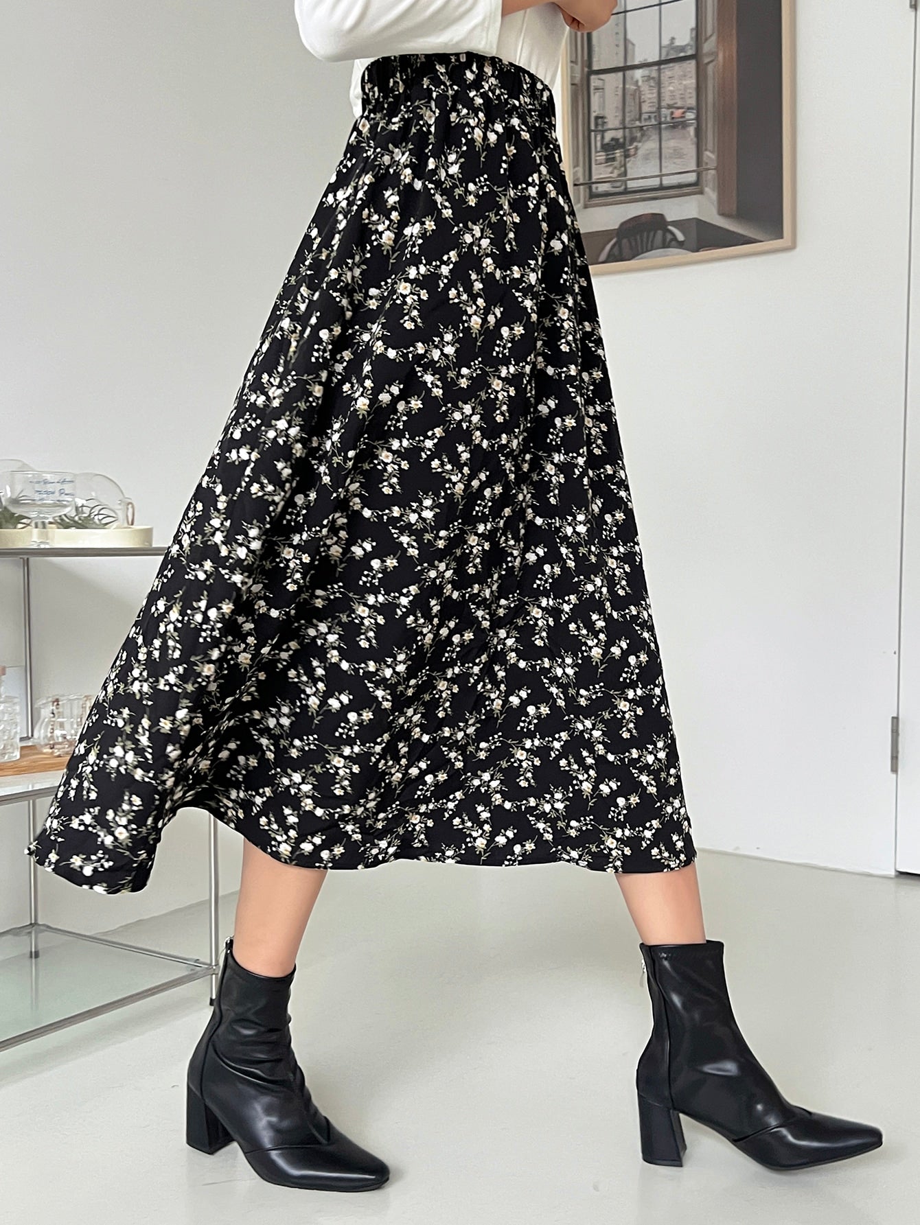 Ditsy Floral Print High Waist Skirt