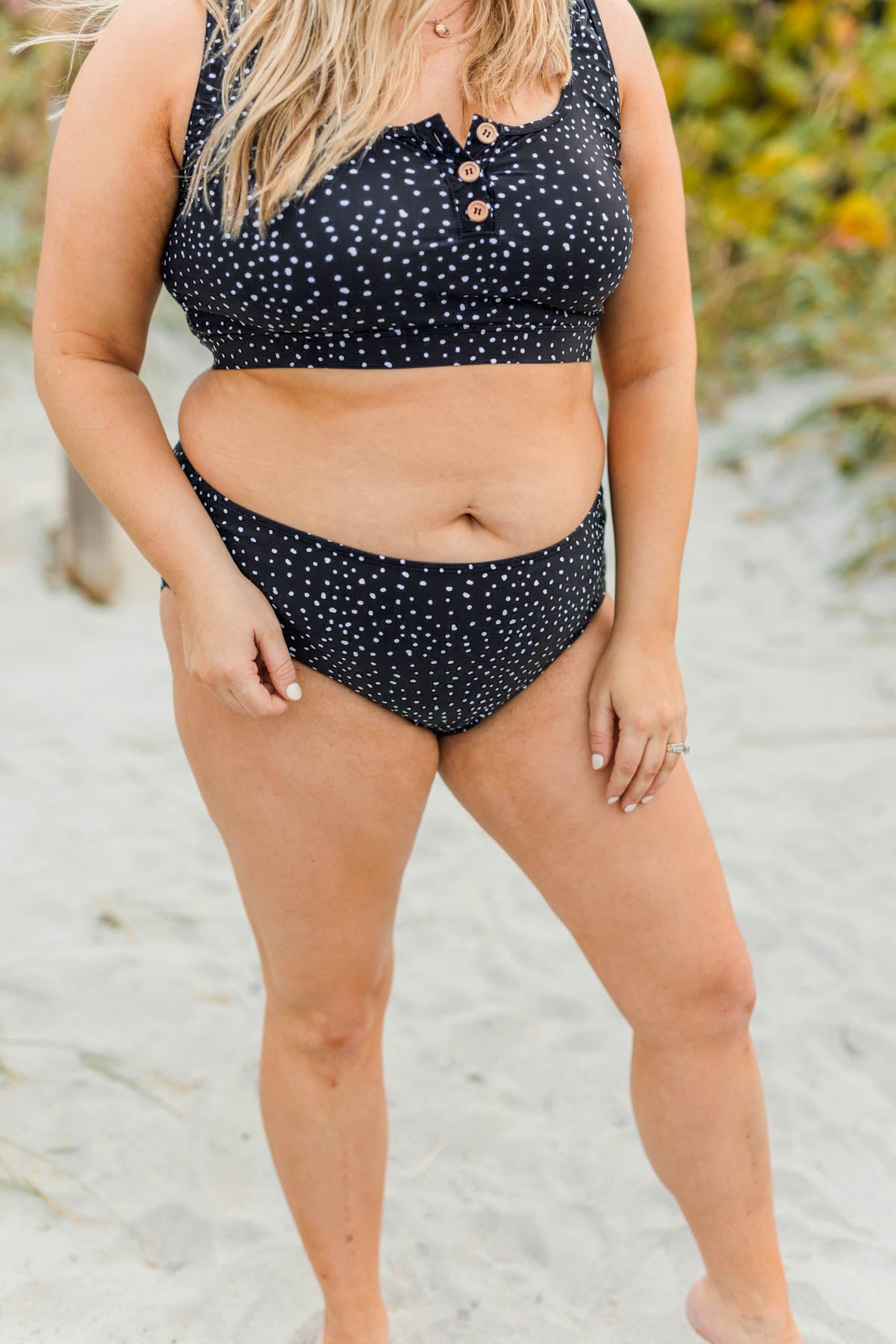 Bask In The Sun Mid-Rise Swim Bottoms- Black & Ivory