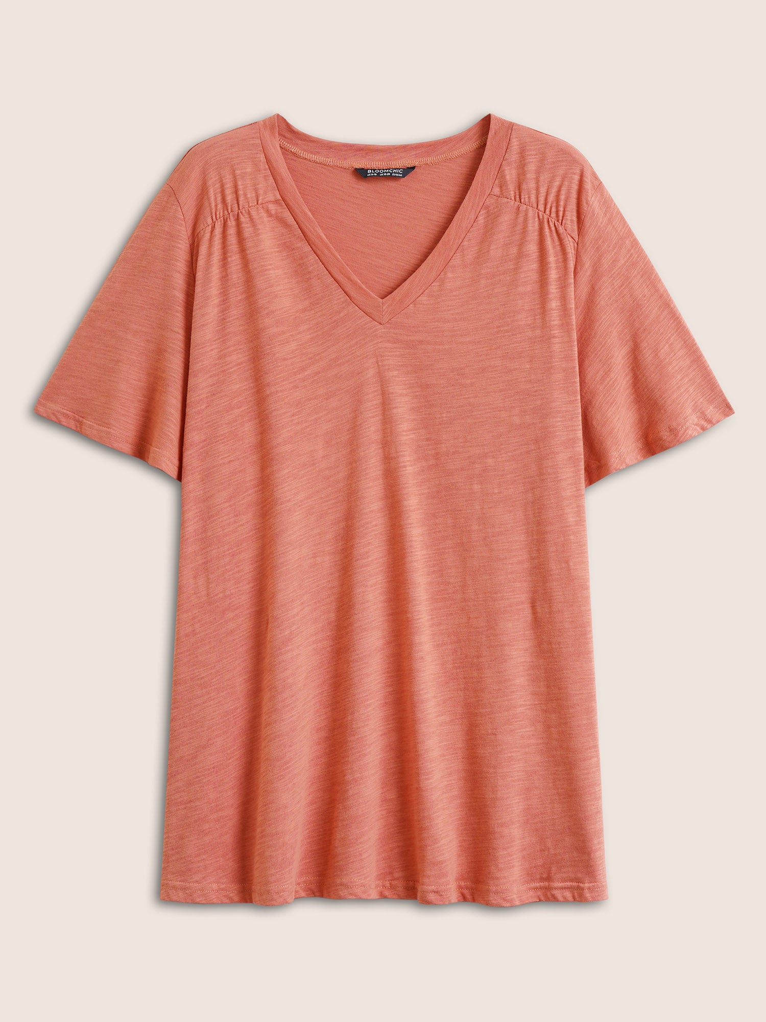 Plain Ruffle Sleeve Heather V Neck T-shirt