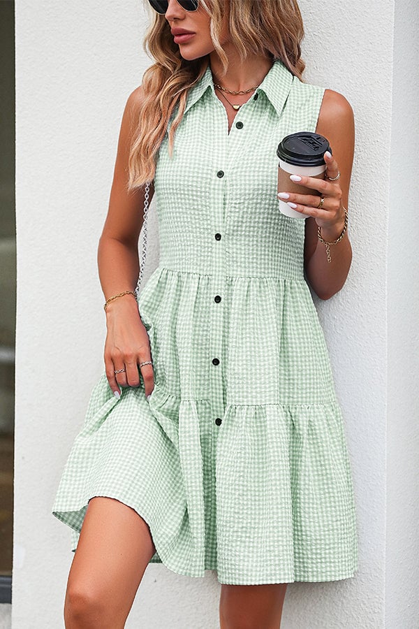 Plaid Print Sleeveless Ruffle Hem Dress