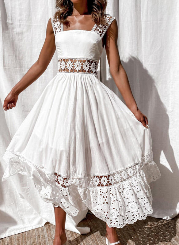 Boho Dress for Women|Bohemian Dress|Midi Boho Dress| Lace  Cotton Bohemian DressWhite Hollow Out Boho Maxi Sundress|Wedding Guest Dress