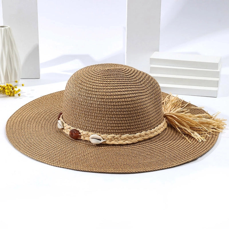 6 Pieces Women's Bohemian Solid Color Big Eaves Sun Hat