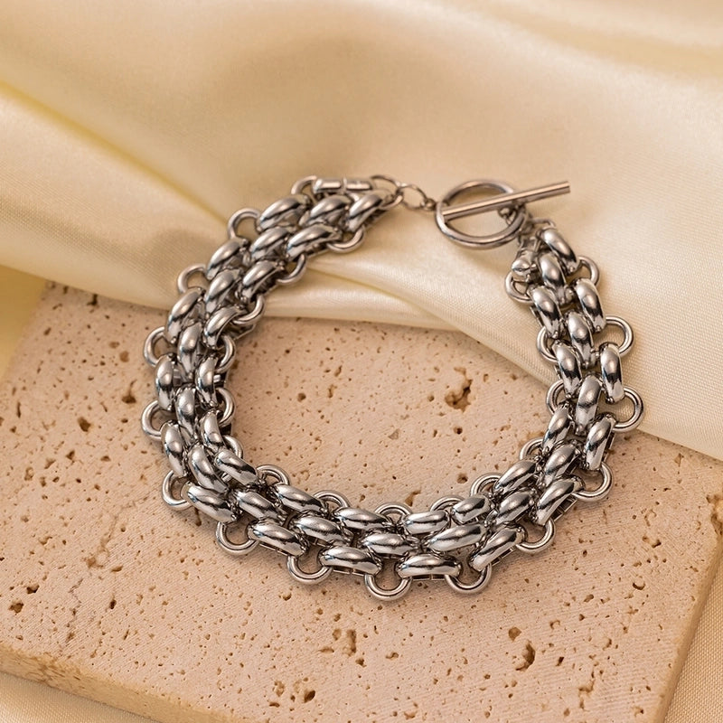 Hip-Hop Retro Solid Color Titanium Steel Plating Jewelry Set