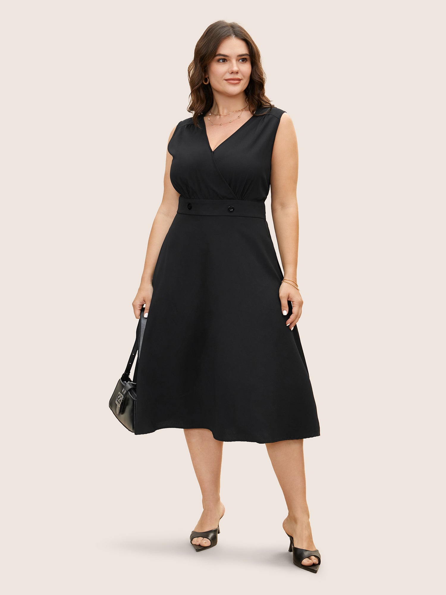 V Neck Plain Split Hem Sleeveless Midi Dress