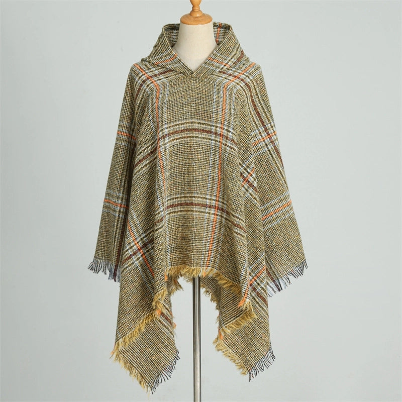 Hooded Cape Plaid Scarf Cashmere Winter Outerwear Warm Shawl New Poncho Best Seller In Europe And America Cloak