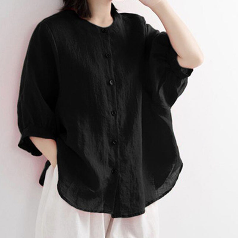 Leisure Solid Color Half Sleeve O-neck Blouse