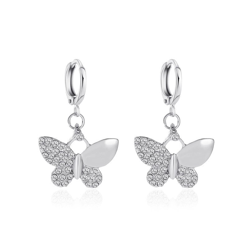 Fashion Butterfly Copper Inlay Zircon Drop Earrings 1 Pair