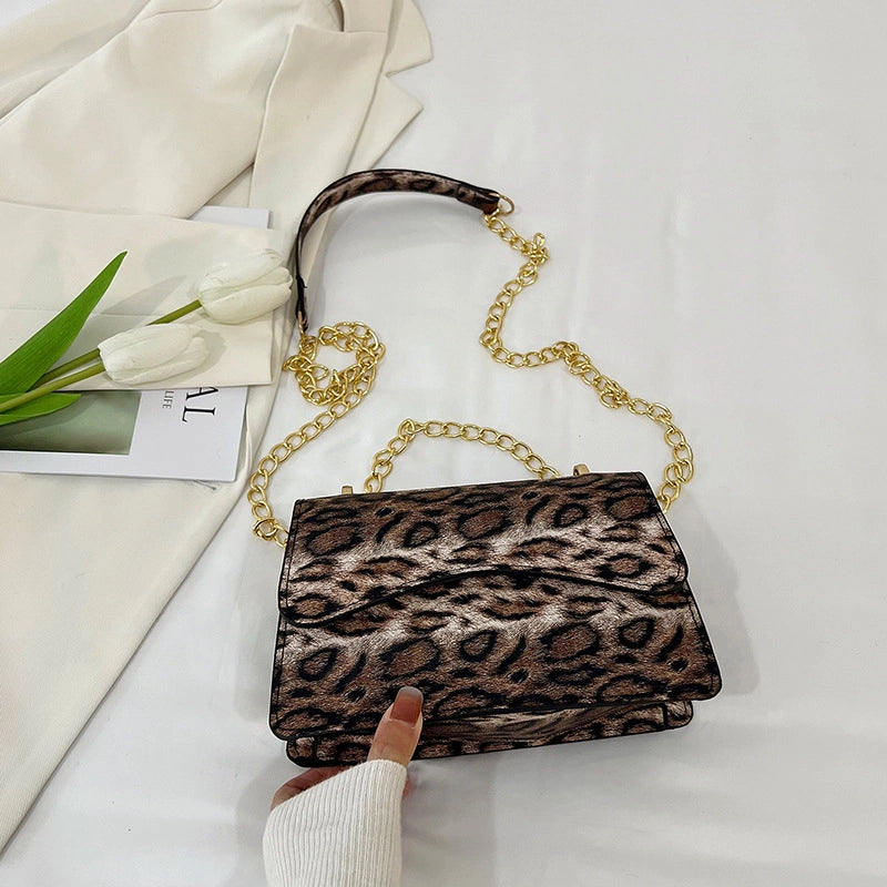Women's Medium PU Leopard Streetwear Sewing Thread Square Zipper Shoulder Bag