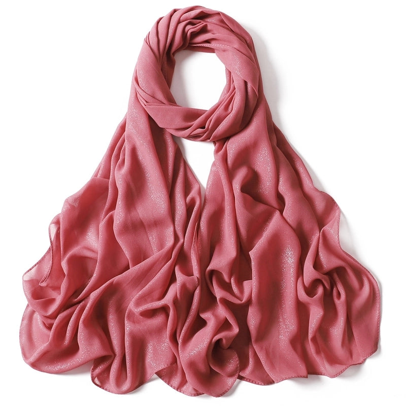 Hot Silver Flash Full Silver Solid Color Pearl Chiffon Long Scarf New Chiffon Turban