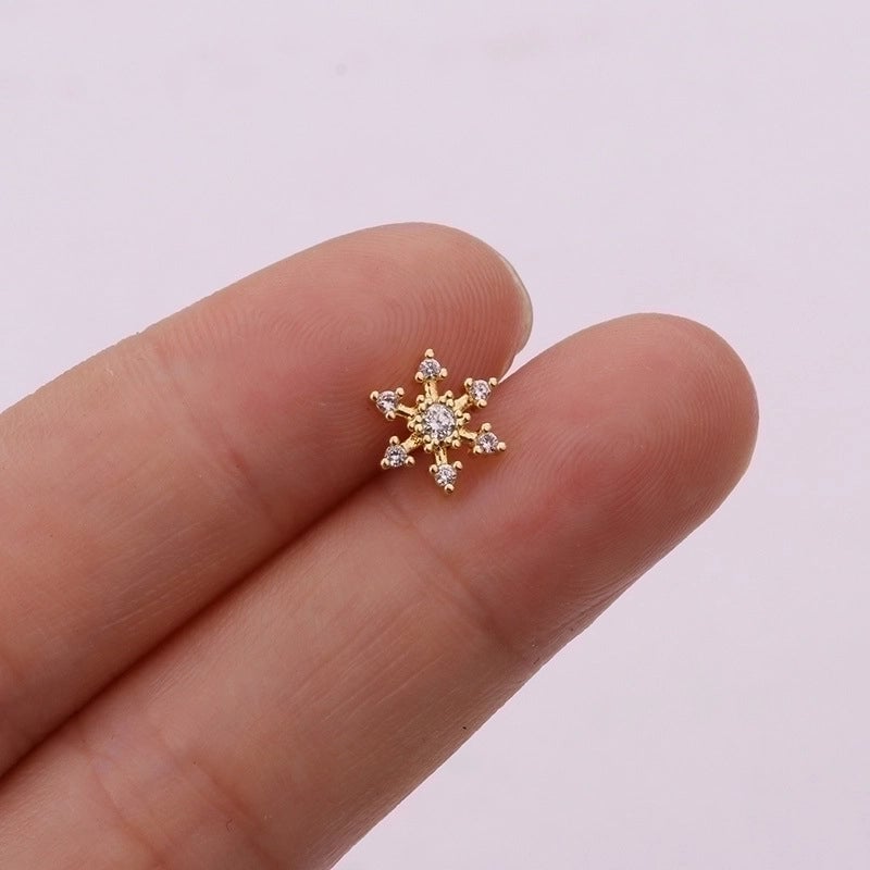 5 Pieces Ear Cartilage Rings & Studs Snowflake Copper Inlaid Shell