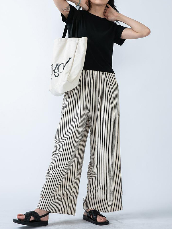 High Waisted Loose Split-Joint Striped Pants Trousers