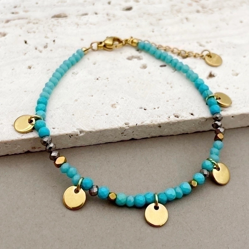 Casual Round 304 Stainless Steel Natural Stone Labradorite Gold Plated Bracelets In Bulk