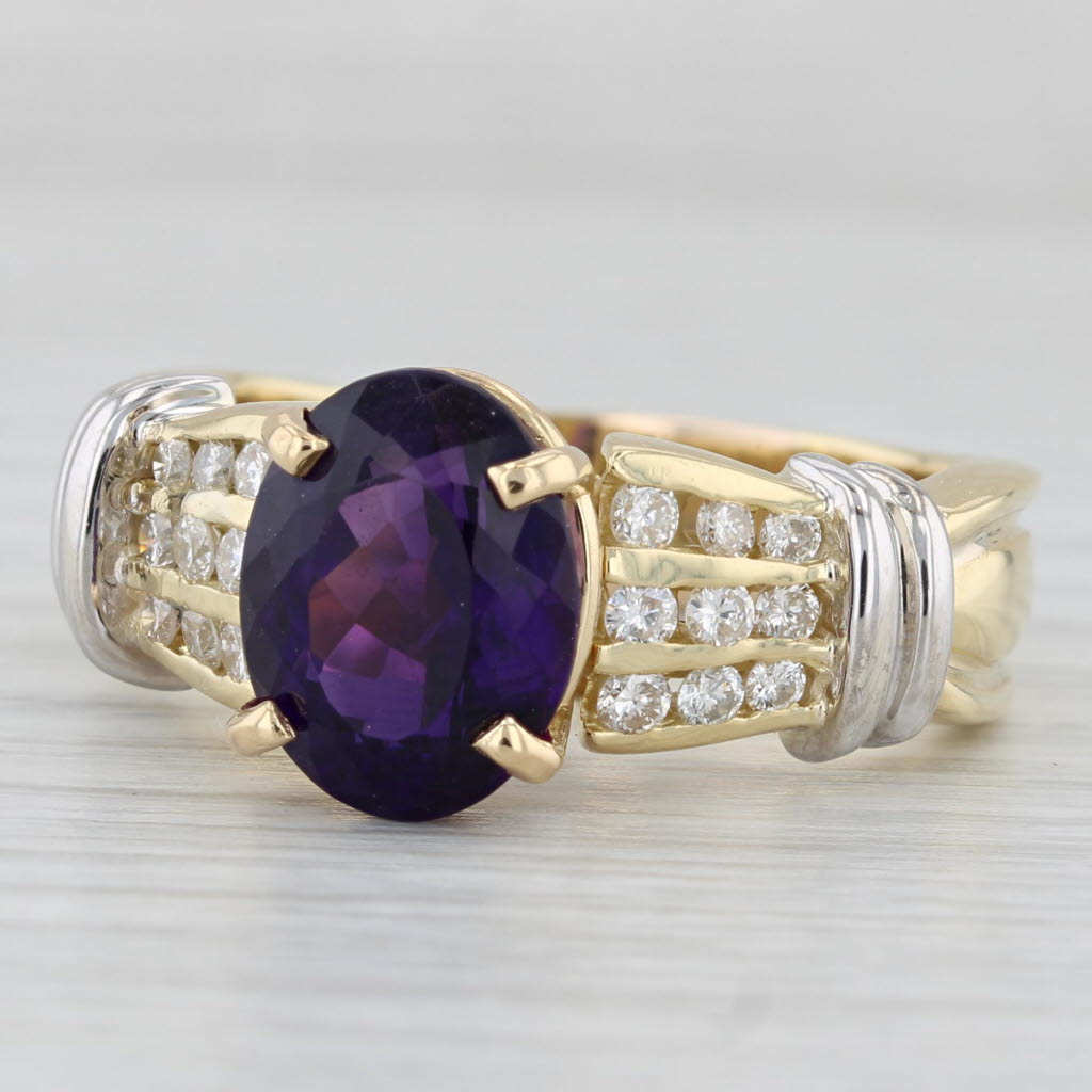 4.44ctw Oval Amethyst Diamond Ring 18k Yellow White Gold Size 11.25