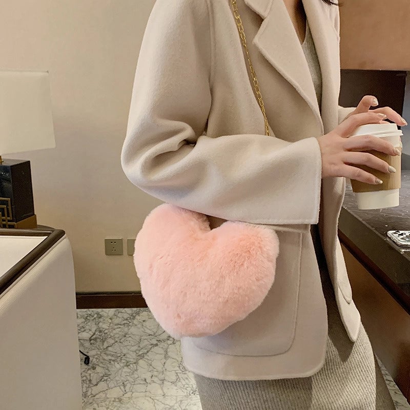 Women's Small Plush Solid Color Streetwear Heart-shaped Zipper Shoulder Bag Crossbody Bag