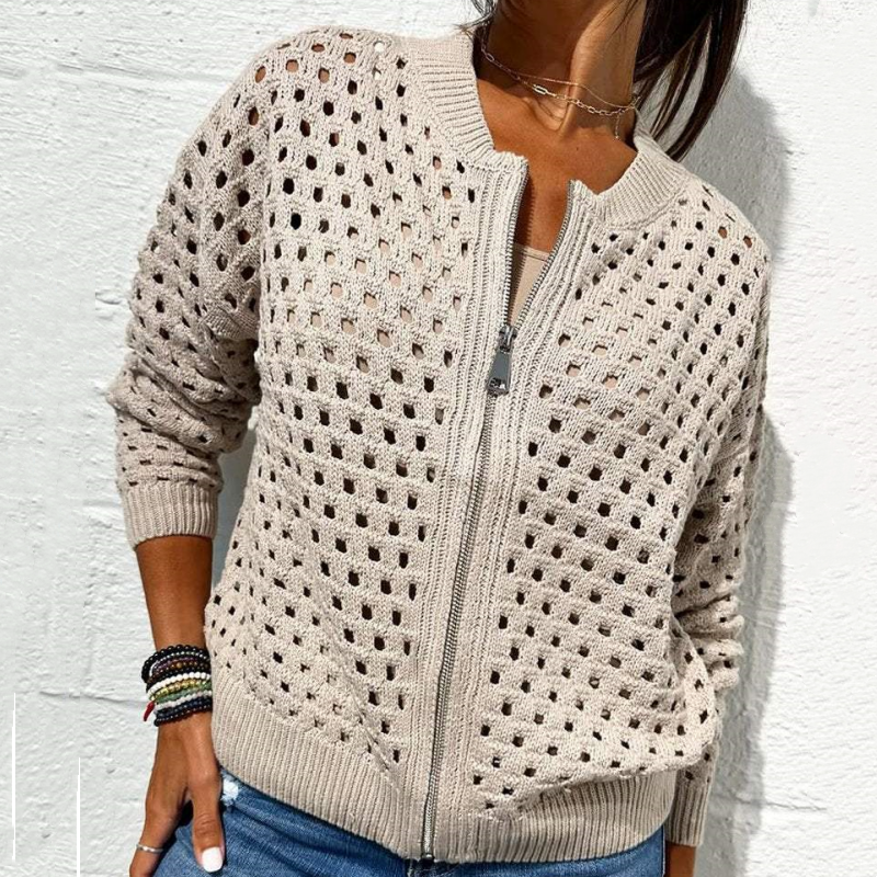 🍃Women's Casual Zipper Knit Jacket with Hollow Design