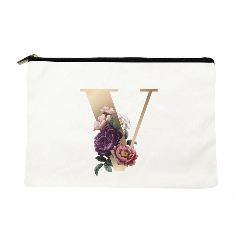 Letter Flower Makeup Bag Personalized Style English Letters Hand-held Cosmetic Bag Canvas Bag