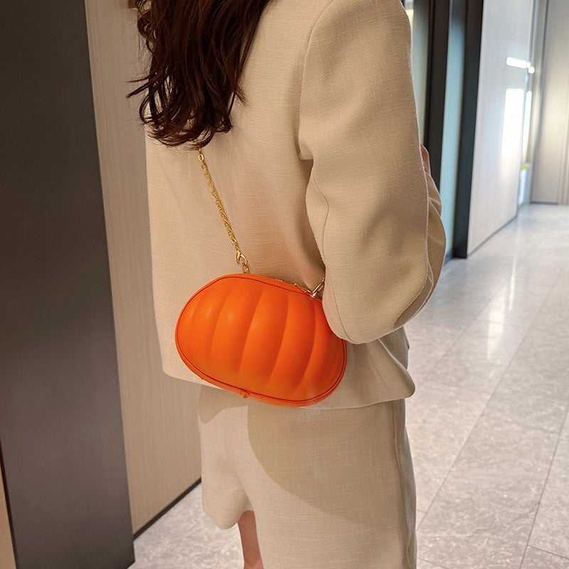 Halloween Women's Pu Leather Pumpkin Solid Color Cute Sewing Thread Zipper Crossbody Bag