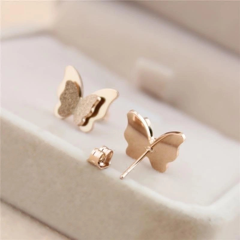 1 Pair Minimalist Butterfly Plating Titanium Steel 18K Gold Plated Ear Studs
