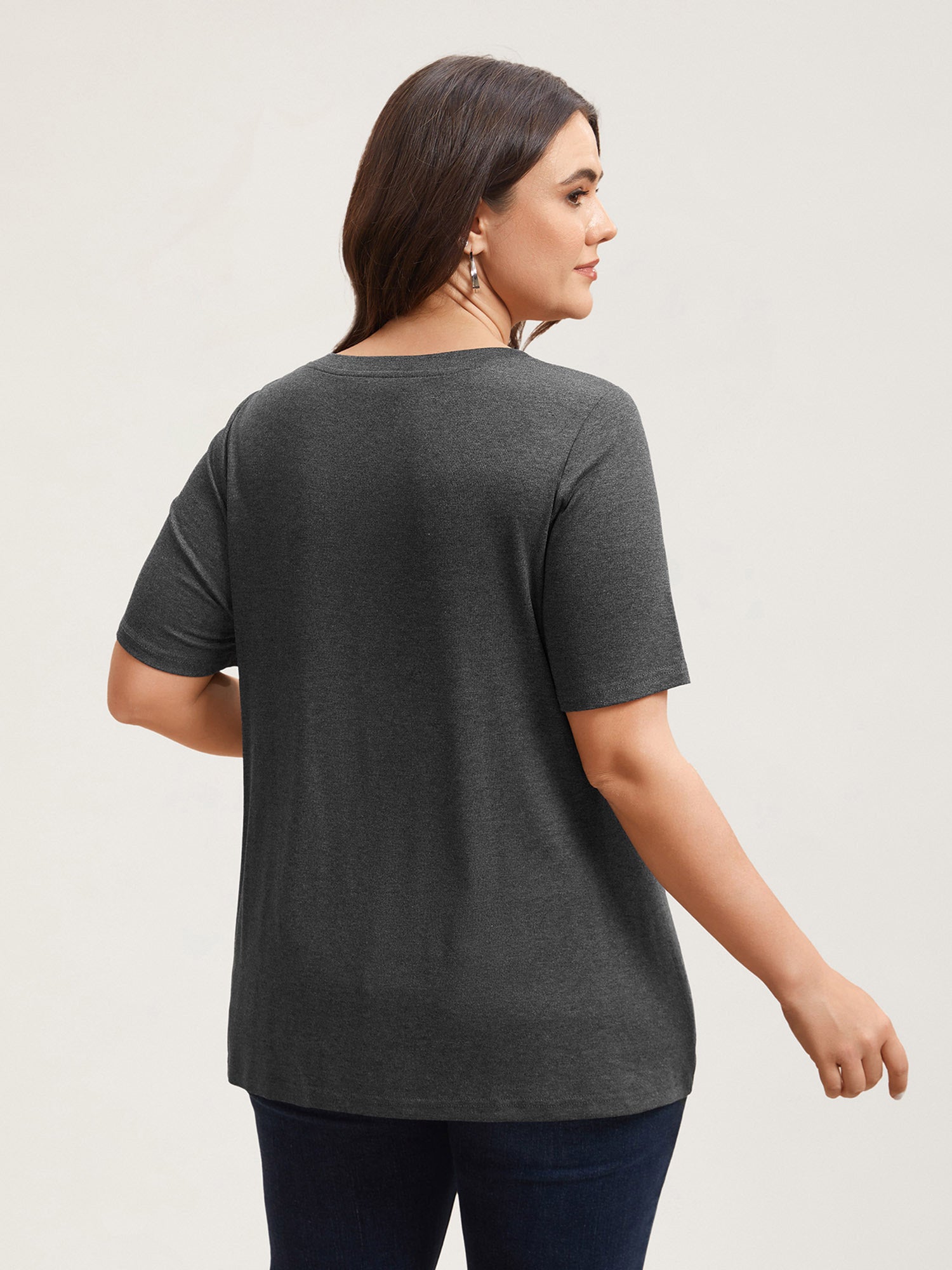 Adjustable Neck Coverage Button Placket T-Shirt