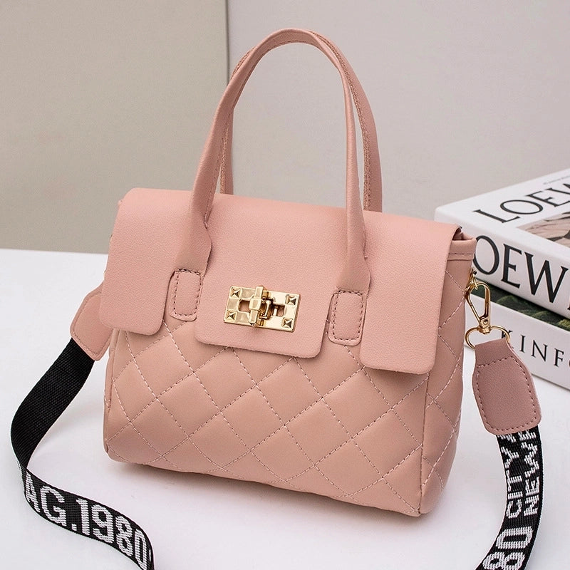 Women's Small Pu Leather Solid Color Classic Style Square Lock Clasp Handbag