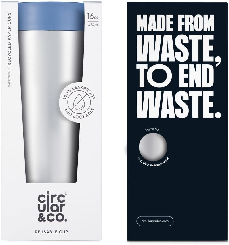 Circular & Co Thermal Stainless Steel Travel Mug - 8oz/227ml - Insulated Reusable Coffee Cup - 100% Leakproof & Lockable - 6 Hours Hot/Cold - Push Top, One Hand Open, 360 Drinking Coffee Tumbler