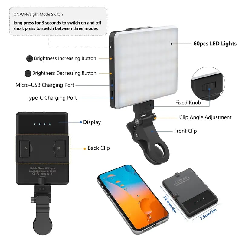 Portable Selfie Light with Front & Back Clip