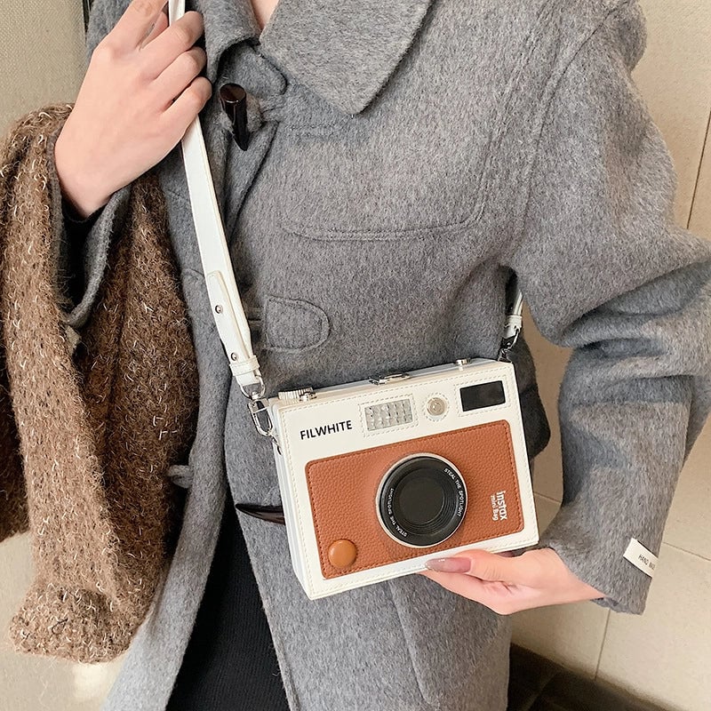 Unisex Pu Leather Camera Vintage Style Streetwear Square Lock Clasp Crossbody Bag