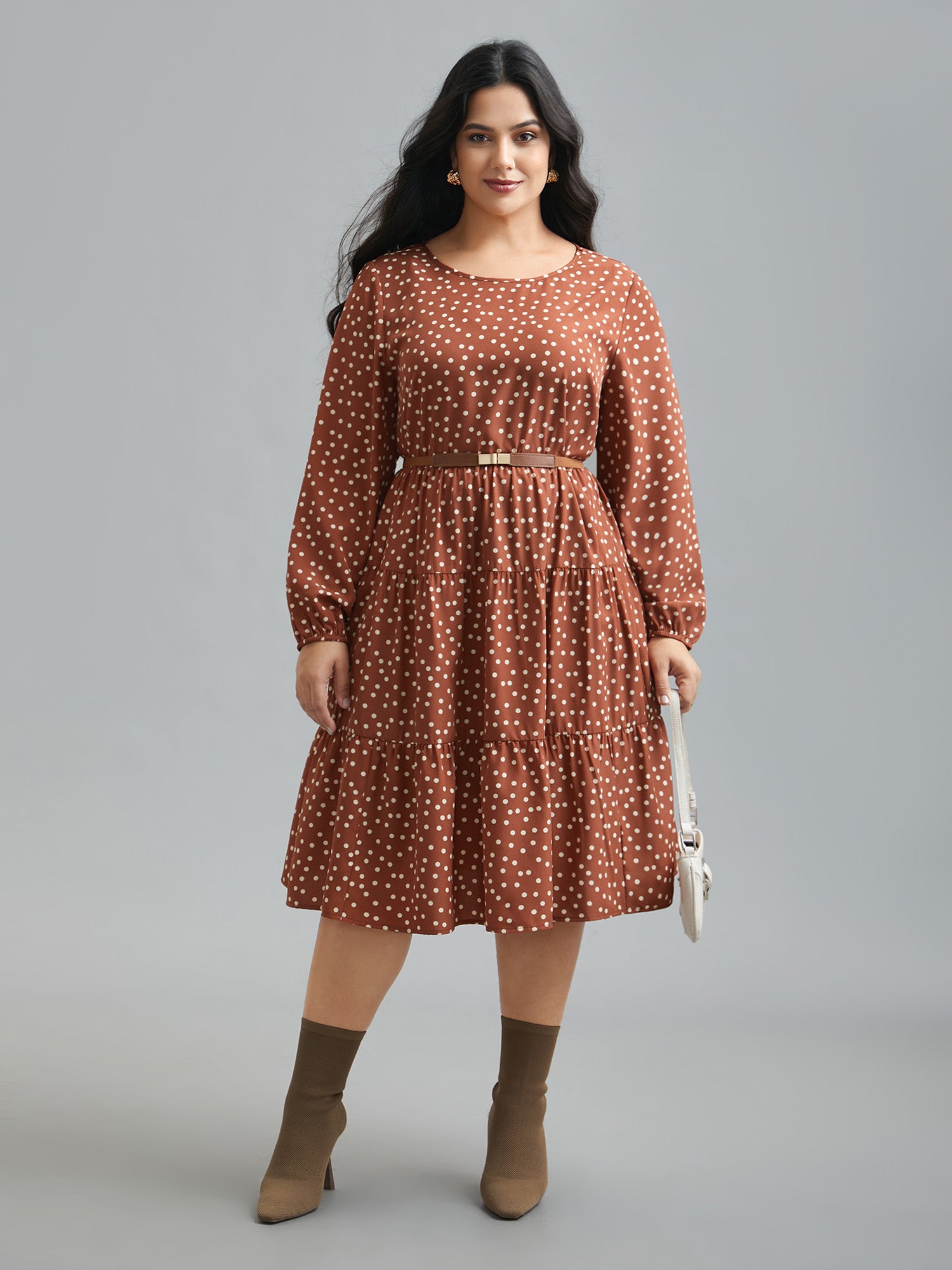 Polka Dot Waist-Cinched Tiered Dress