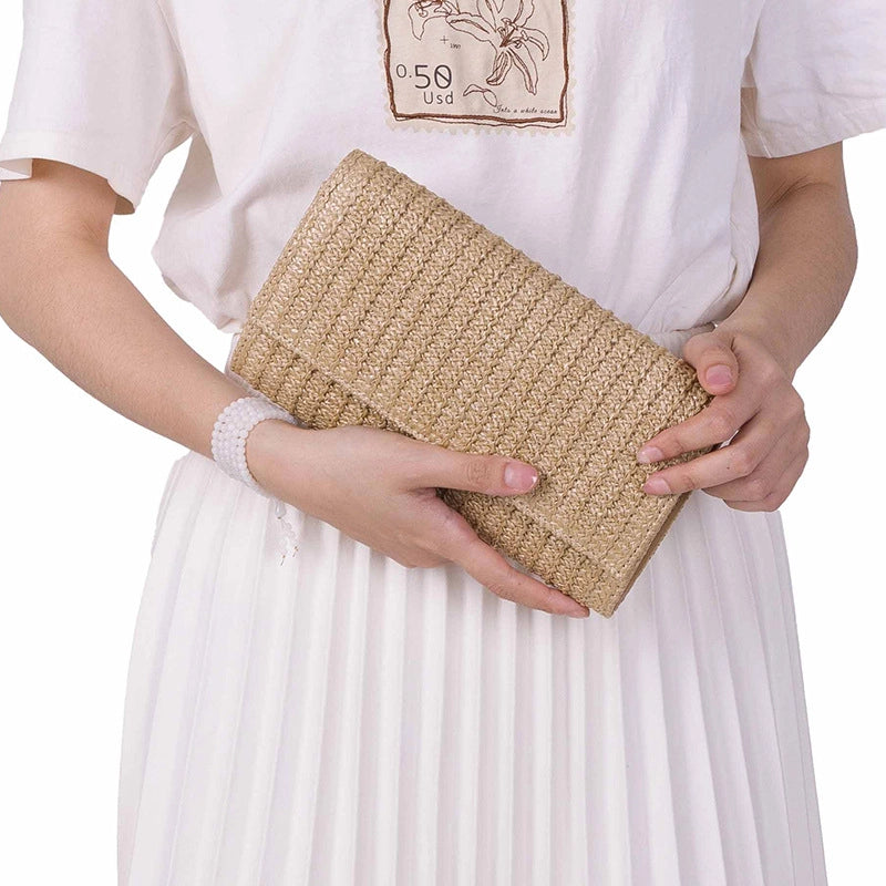 Women's Straw Solid Color Elegant Streetwear Square Flip Cover Clutch Bag