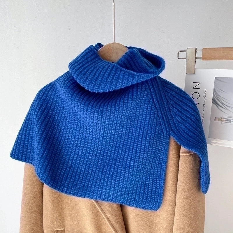 Autumn And Winter  Solid Color Warm Pullover Scarf High Collar Split Scarf Knitted Wool Simple Shawl