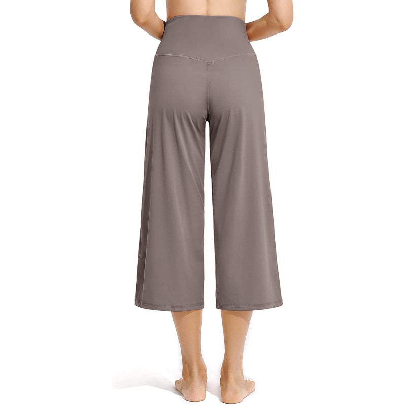 Women Wide Leg Yoga Capri High Waist Stretch Workout Sweatpants With Pockets Casual Straight Leg Pants
